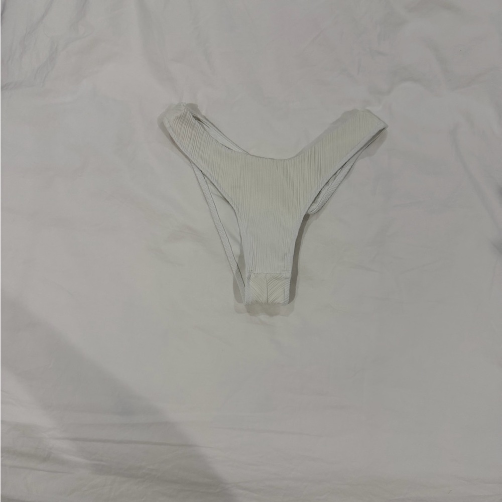 Frankies Bikinis Ribbed White High-Cut Bikini Bottom